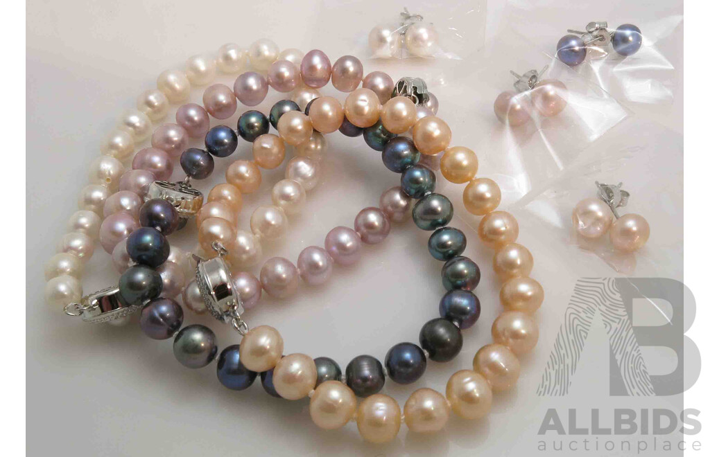 Set of 4 Freshwater Pearl Bracelets - with matching Earrings