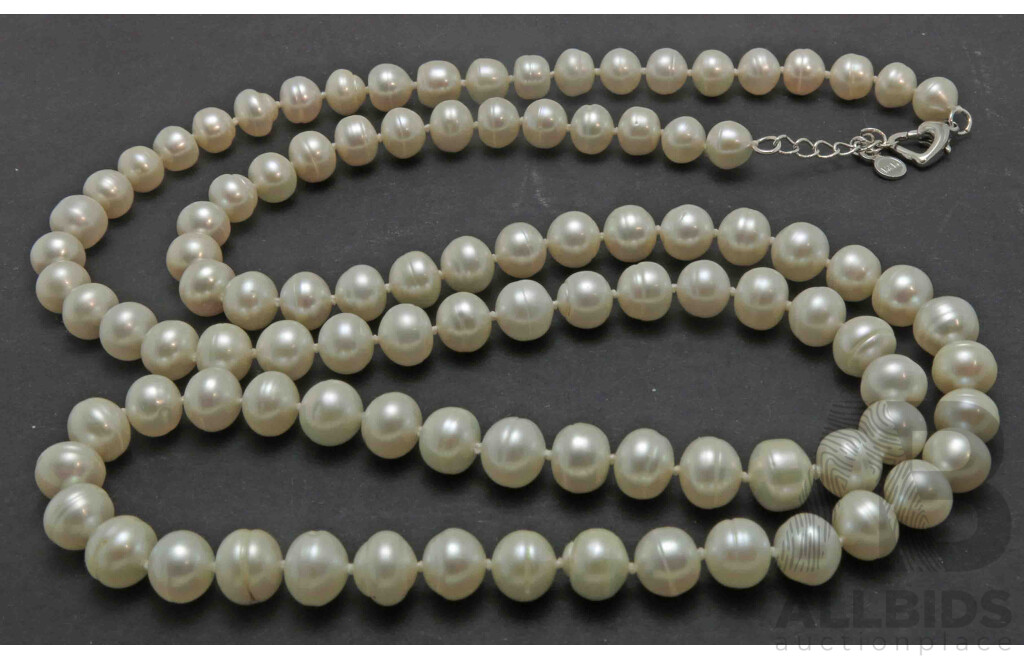 Extra Long Necklace of White Cultured Pearls
