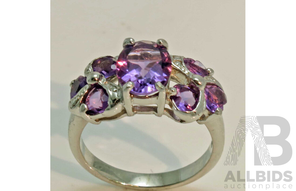 Sterling Silver Ring - set with Natural Facetted Amethysts