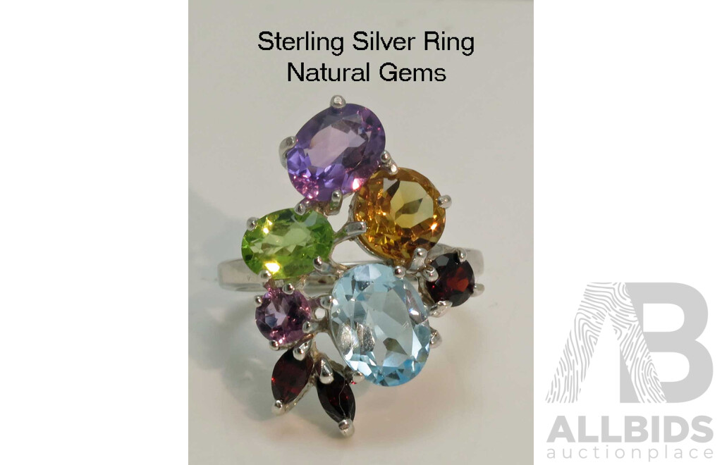 Sterling Silver Ring - set with all natural Gems