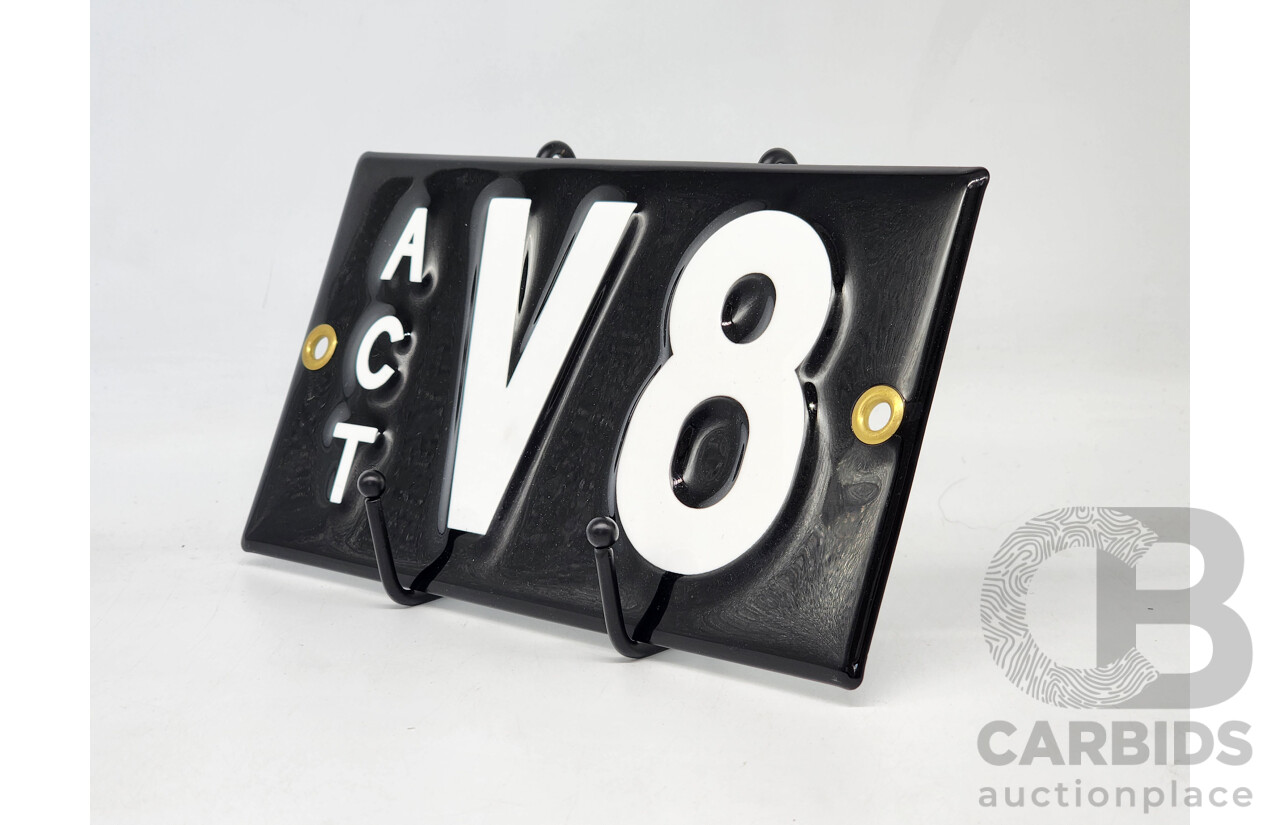 ACT Two Character Alpha Numeric Number Plate - V8 (Letter V, Number 8)