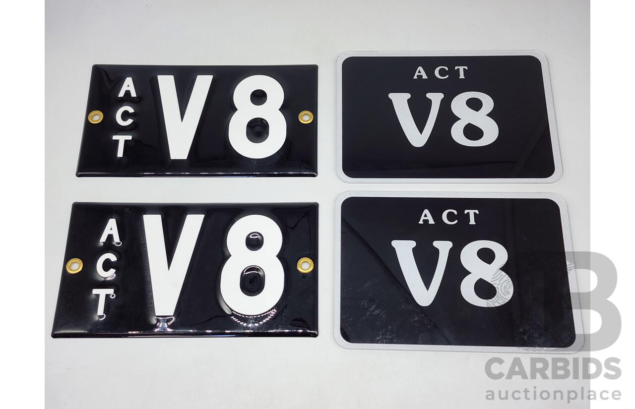 ACT Two Character Alpha Numeric Number Plate - V8 (Letter V, Number 8)