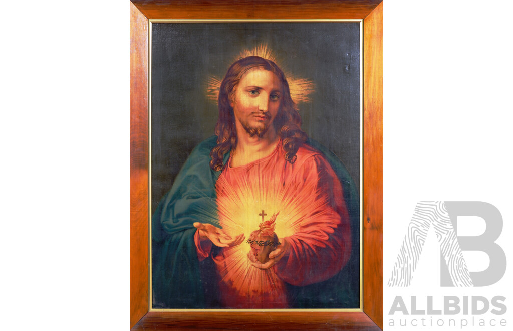 Framed Offset Print on Canvas, 'The Sacred Heart of Jesus' After Pompeo Bartoni