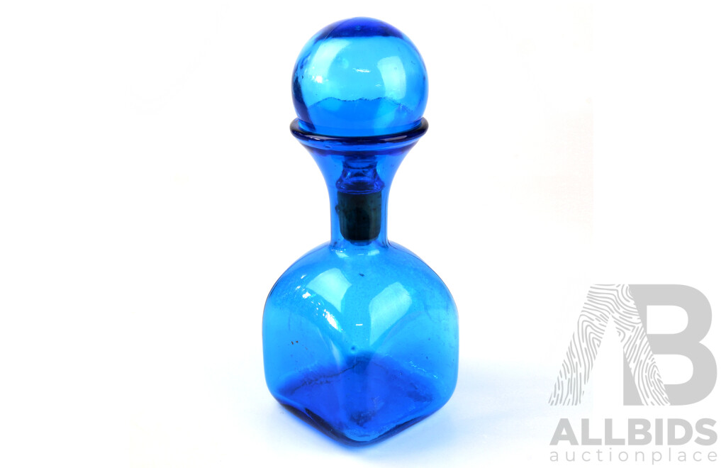 Retro Mid Century Empoli Italian Made Aqua Glass Decanter