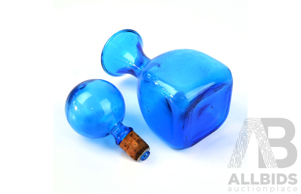 Retro Mid Century Empoli Italian Made Aqua Glass Decanter