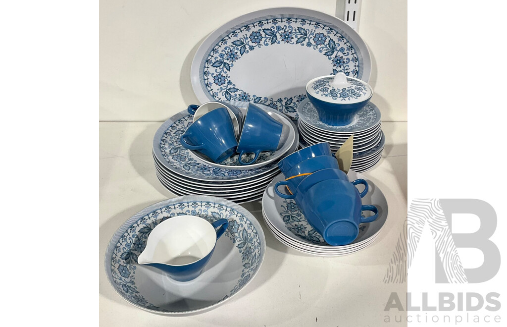 Large Collection of Vintage Noritake Melamine Ware in Blue