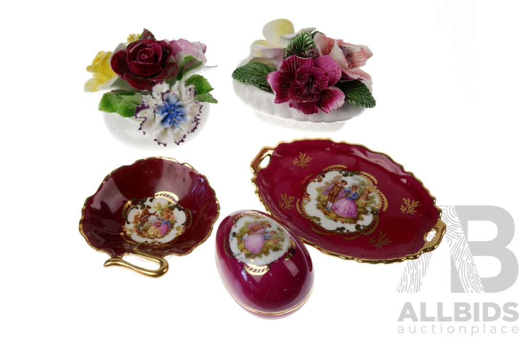 Royal Doulton Porcelain Flower Posy, Thorley Porcelain Flower Posy Along with Three Pieces French Limoges Pieces