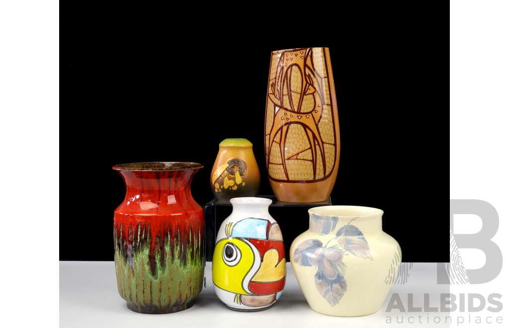 Collection of Five Retro Ceramic Vases