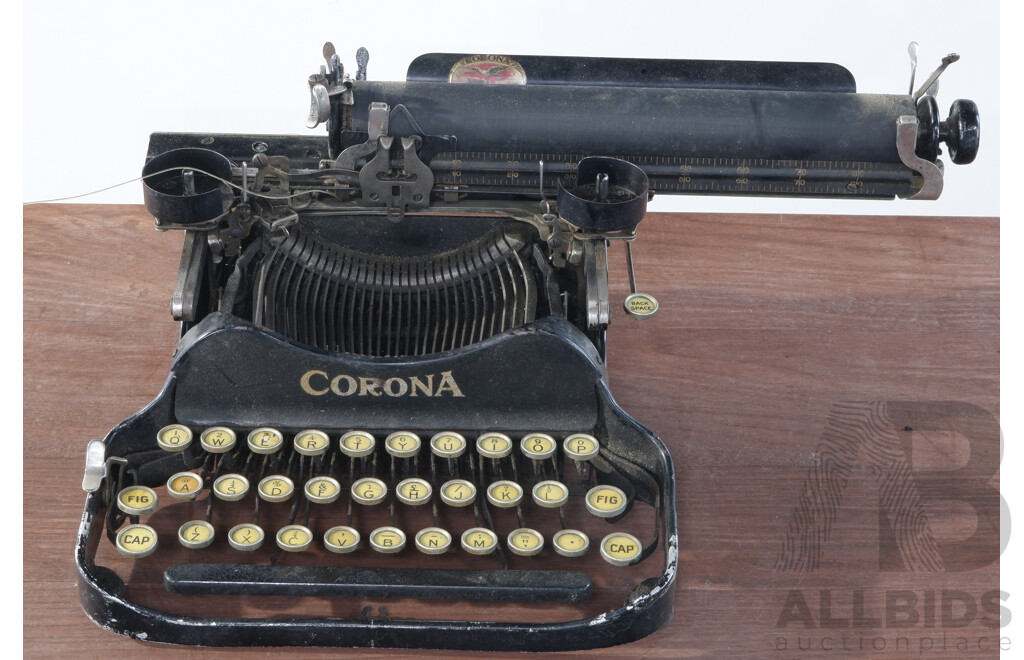 Antique Corona Typewriter Patent C.1917