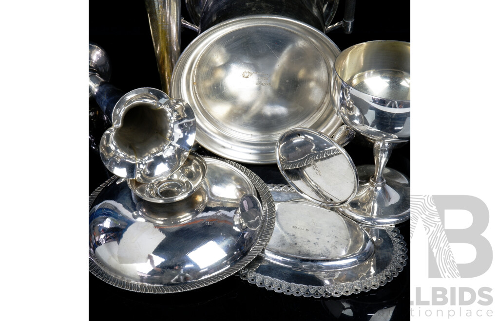 Collection Vintage Silver PLate Including Pair Fluted Rose Vases, Pair Albion PLate Goblets, Champagne Cooler and More