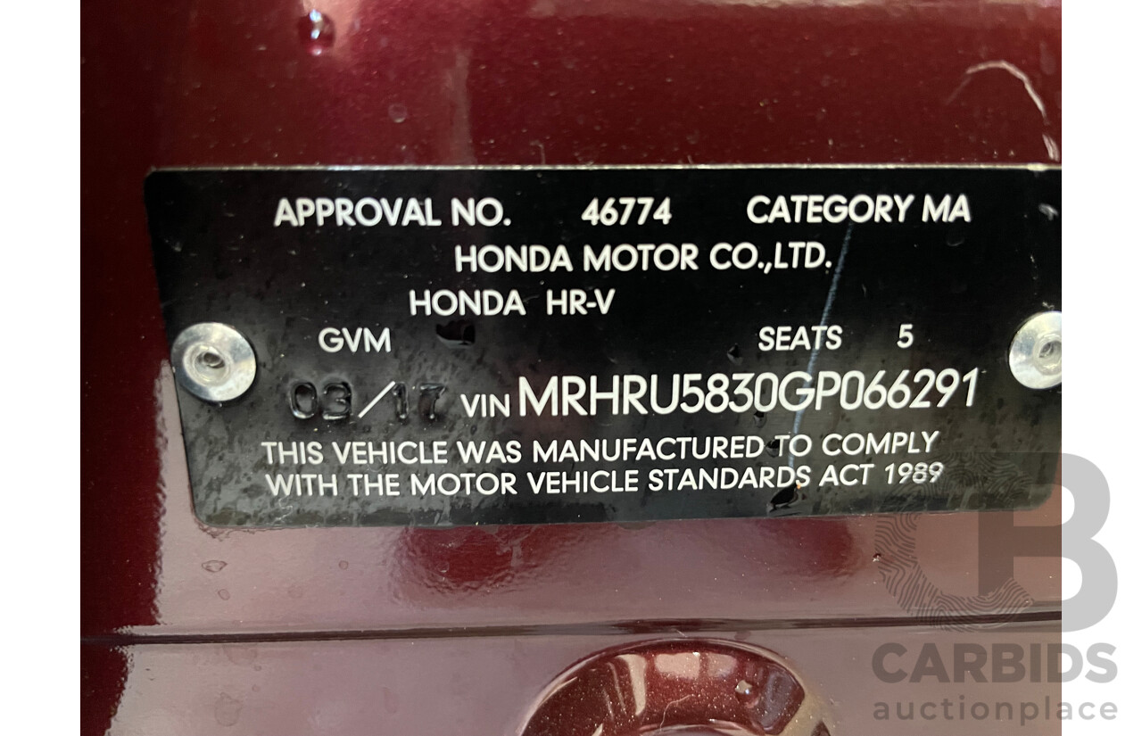 3/2017 Honda Hr-V VTi  4d Wagon Red 1.8L
