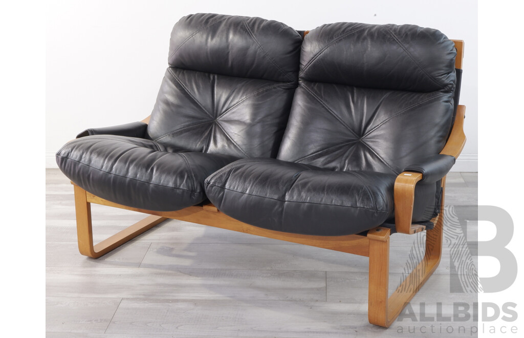 Tessa Black Leather 'Contempo' Model Two Seater Lounge