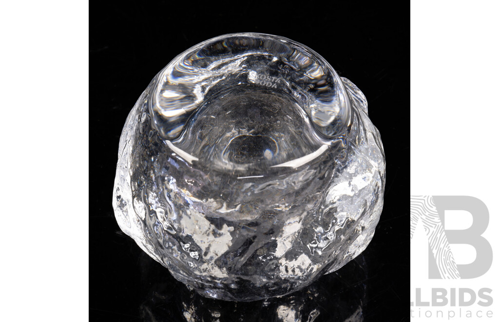Retro Kosta Boda Crystal Snow Ball Form Votive with Original Label