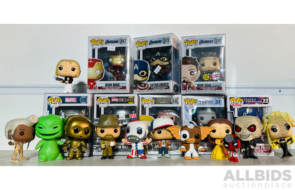 Collection of Eight Pop Vinyl Bobble Head Figurines in Original Boxes, Eleven Assorted with No Box and One Mini Figurine