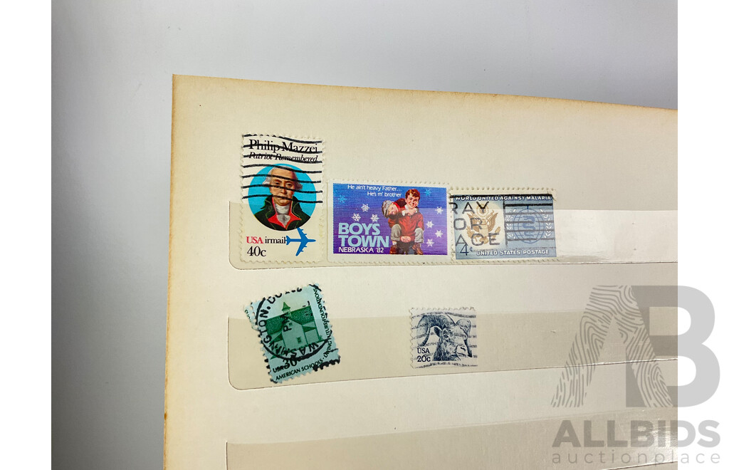 Collection of Australian and International Stamps Including 1988 Bicentennial Collection, Australian Stamp Blocks From Late 1970's Early 1980's Antarctica, Cancelled Stamp Albums