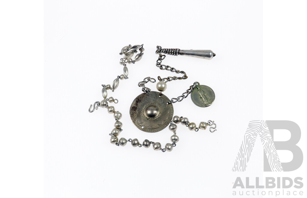 Vintage Silver Religious Pendant and Prayer Beads, 22.94 Grams