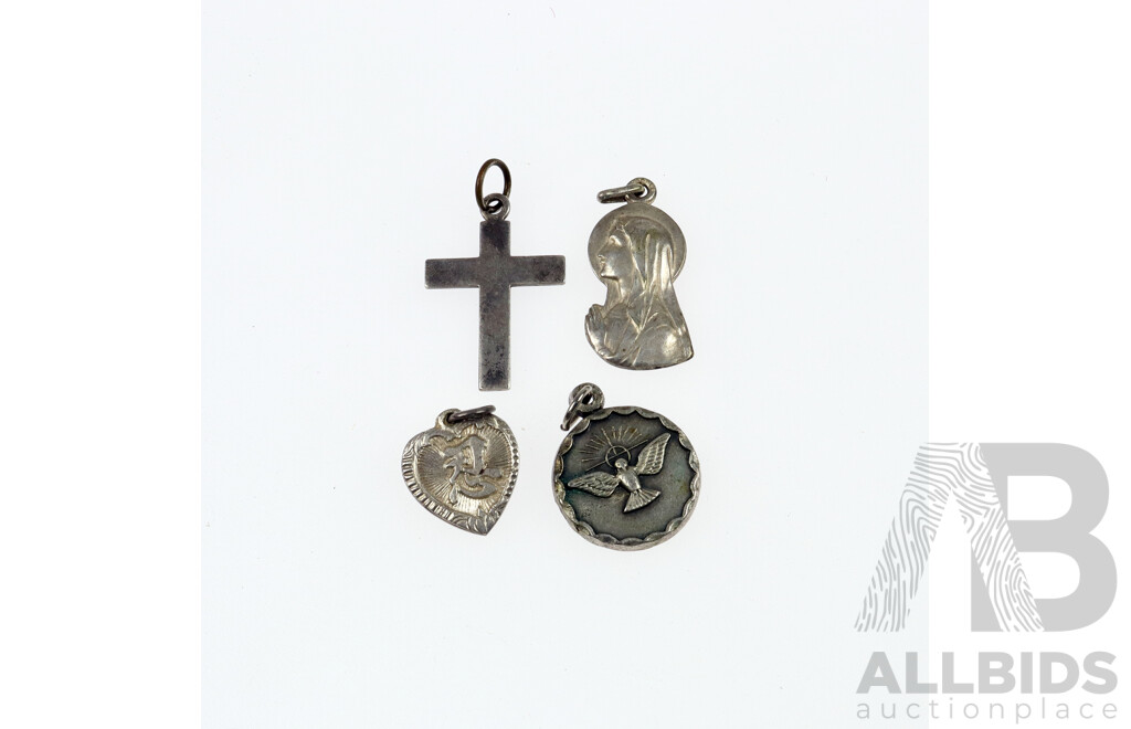 Collection of (4) Vintage Silver Religious Pendants, 8.69 Grams