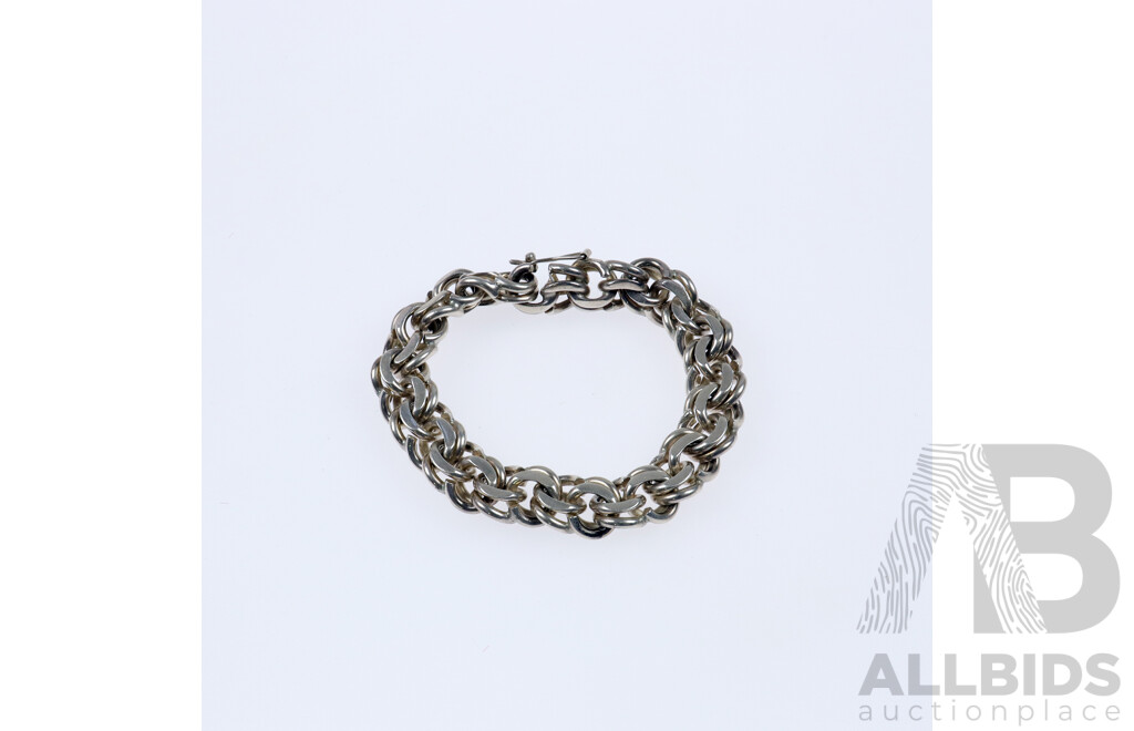 Vintage Silver Multi Link Bracelet, 12mm Wide, 20cm Long, No Visible Hallmarks, 61.33 Grams