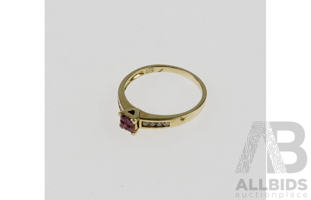 9ct Pink Sapphire & Diamond Ring, Size O, 2.00 Grams