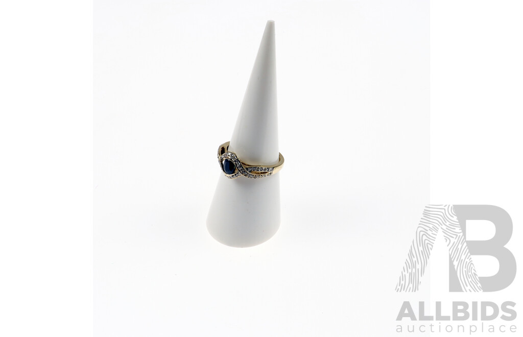 9ct Australian Sapphire & Diamond Ring, Size N, 2.08 Grams