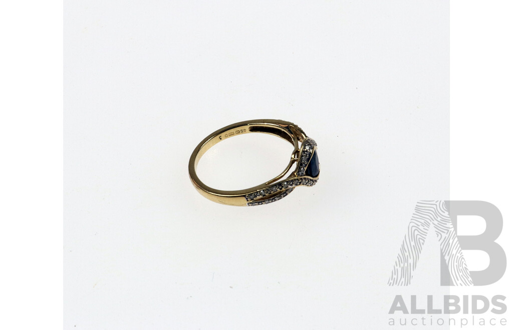 9ct Australian Sapphire & Diamond Ring, Size N, 2.08 Grams