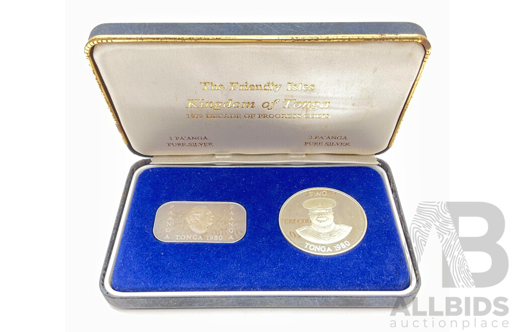 Tongan 1980 Silver Proof Bar and Coin - Rural Woman's Advancement and Sea Resource Management - 55 Grams Total