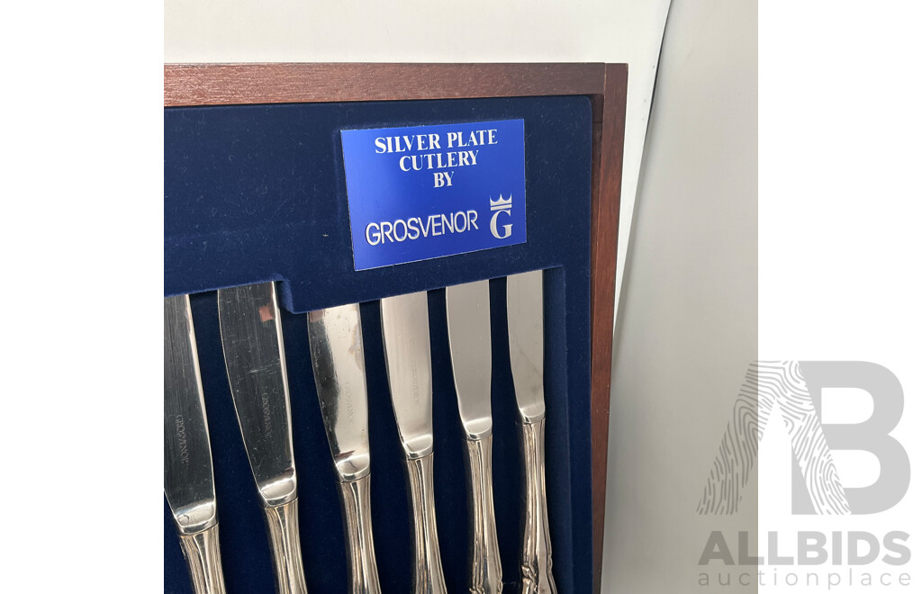 Grosvenor Silver Plate 58 Piece Cutlery Set in Wooden Box