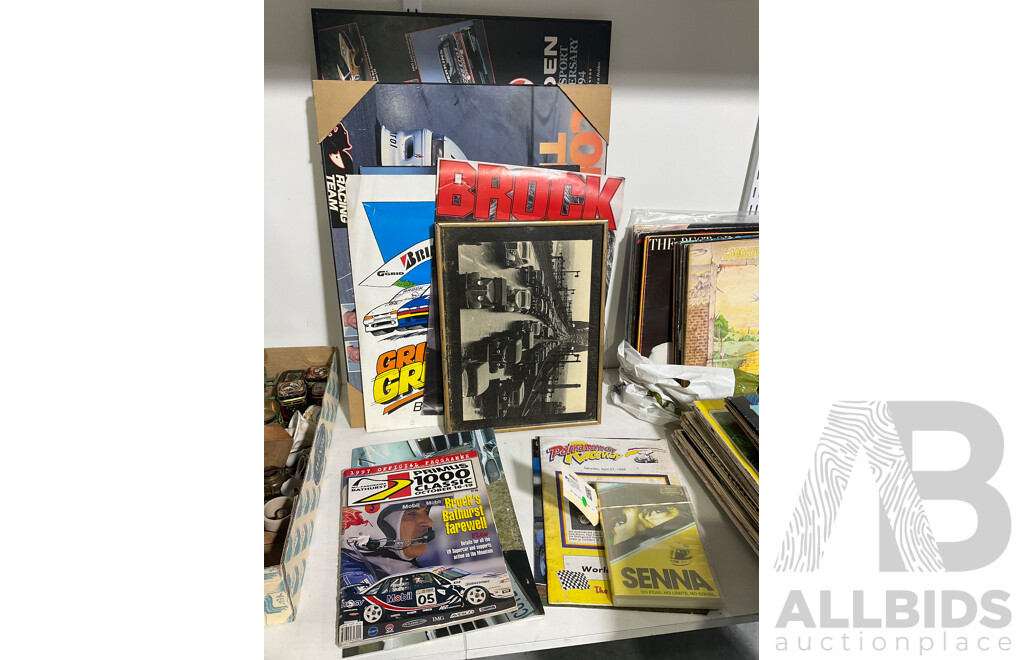 Collection Australian Motoring Memorabilia Including Brock Poster, Senna DVD, Two Mounted Holden Posters and More