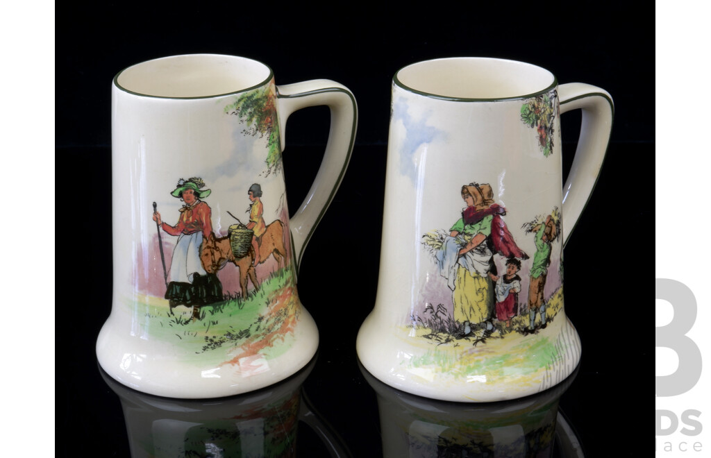Two Antique Royal Doulton Porcleian Tankards Compeising the Gleaners and D5809, Marks to Base