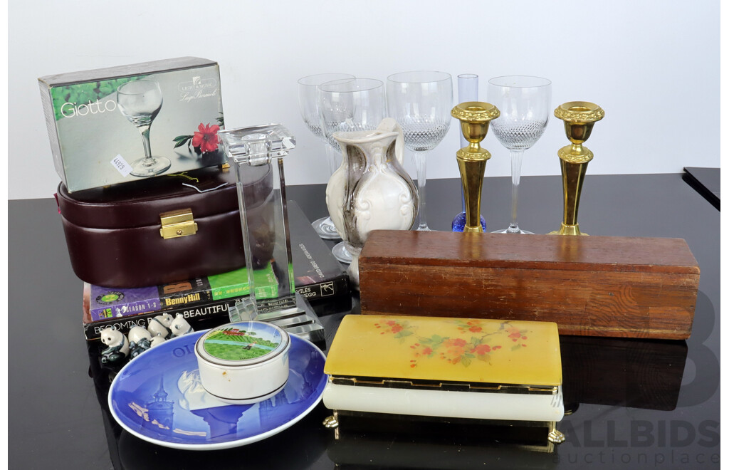 Collection Items Including Bing & Grondhal Munich Olypics Plate, Villero & Boch Lidded Porcelain Dish, Leather Make Up Case in Original Box and More