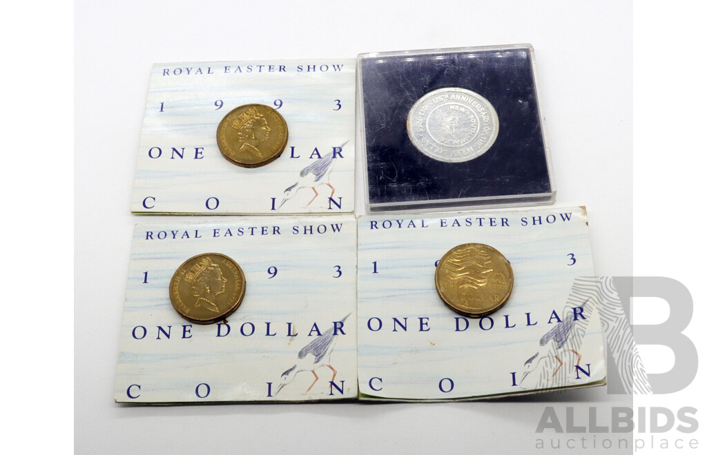 Australian 1988 Holey Dollar and the Dump 175th Anniversary Medallion and Three 1993 One Dollar Coins Landcare Australia (3)