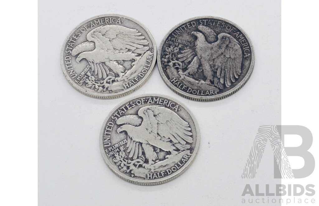 United States of America 1941, 1942, 1943 Half Dollar Coins .900 Silver (3)