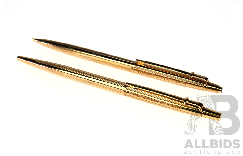 Caran d'Ache Swiss Gold Plated Ball Point Pen and Mechanical Pencil
