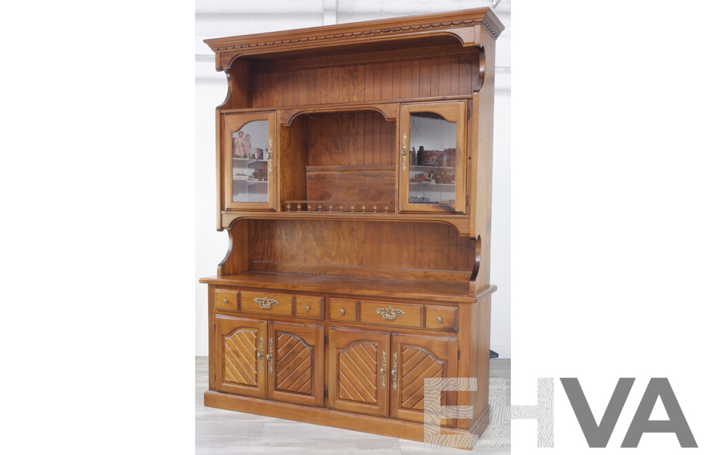 Pine Glass Front Buffet and Hutch