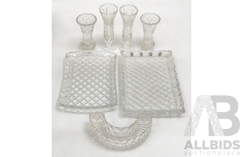 Crystal Glass Set Including Small Trays, Glasses, and Arch