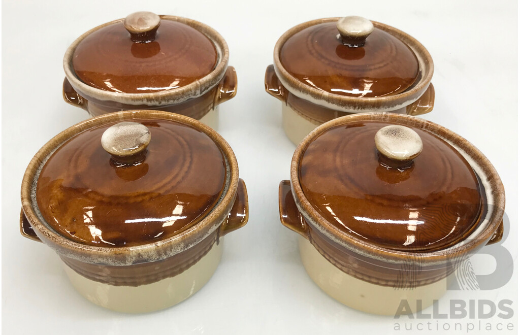 Ceramic Bean Pots with Lids - Lot of 4