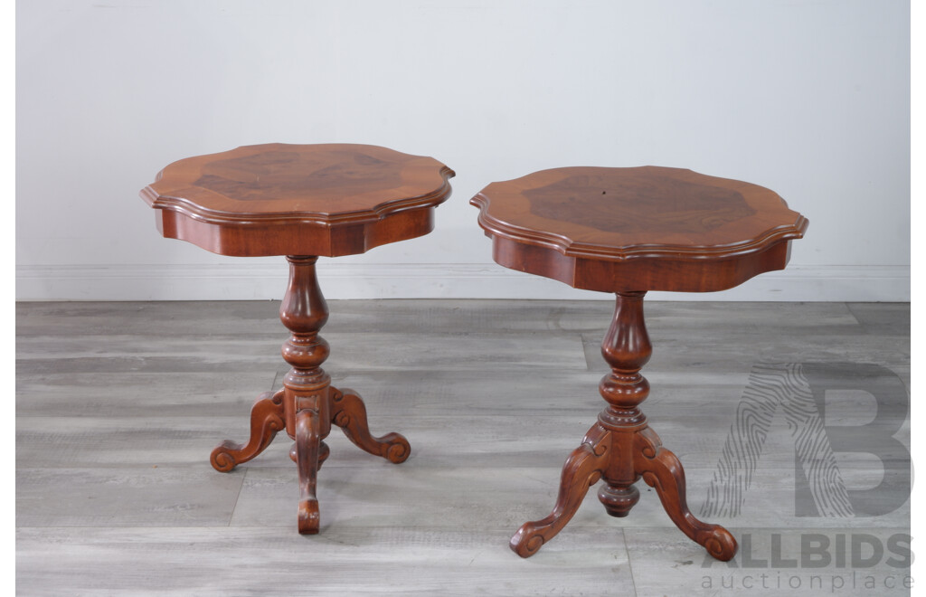 Pair of Veneered Bedside Tables with Burl Inlay