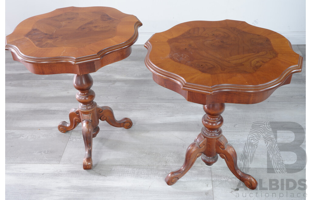 Pair of Veneered Bedside Tables with Burl Inlay