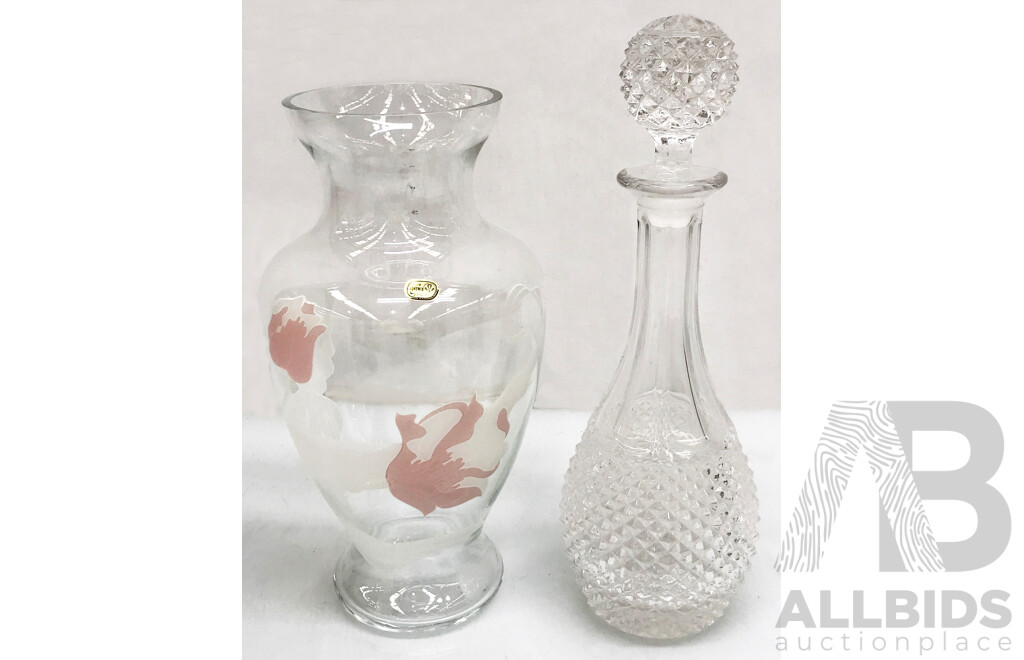 Decanter and Bohemian Crystal Vase