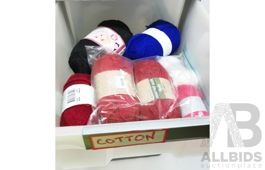 Knitting and Sewing Items in Storage Stack