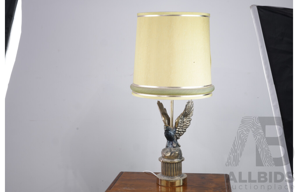 Eagle Form Brass Lamp with Yellow and Green Lamp Shade