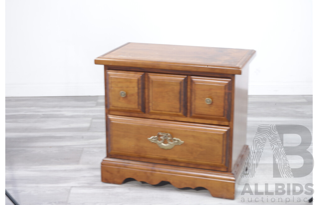 Pine Bedside Table with Brass Hardware and Faux Drawer Fronts