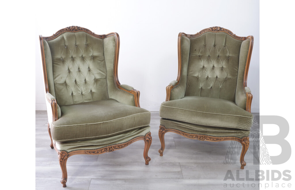 Pair of Reproduction Wing Back Lounge Chairs