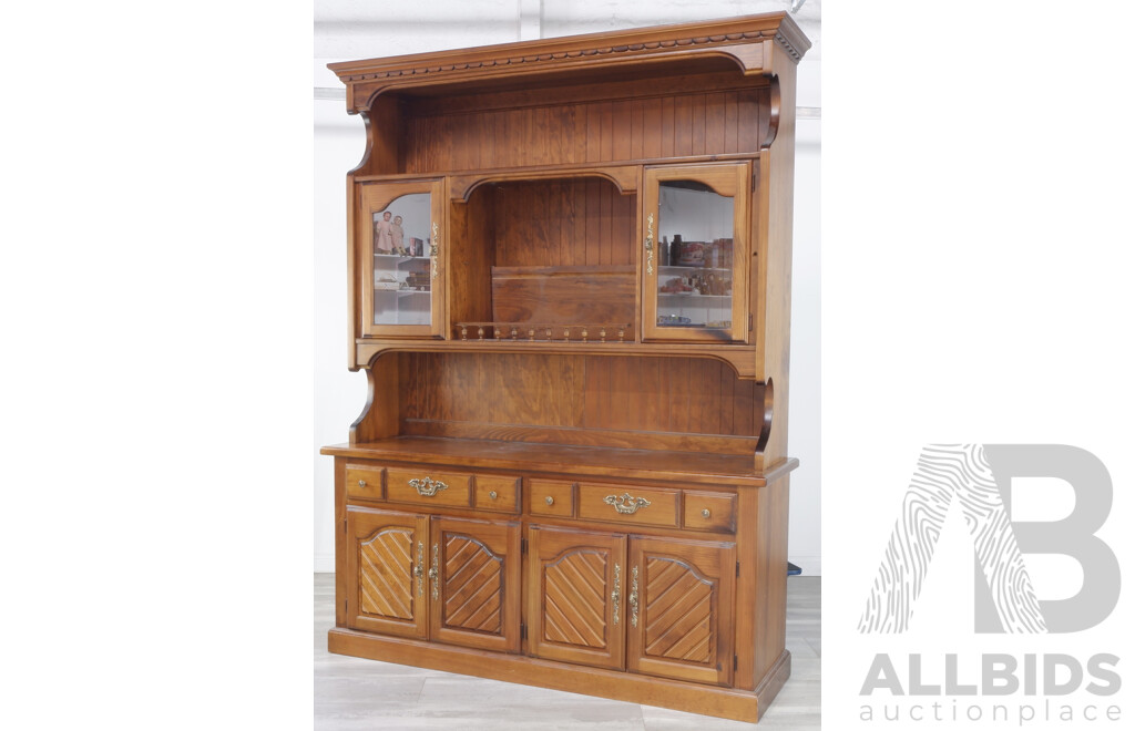 Pine Glass Front Buffet and Hutch