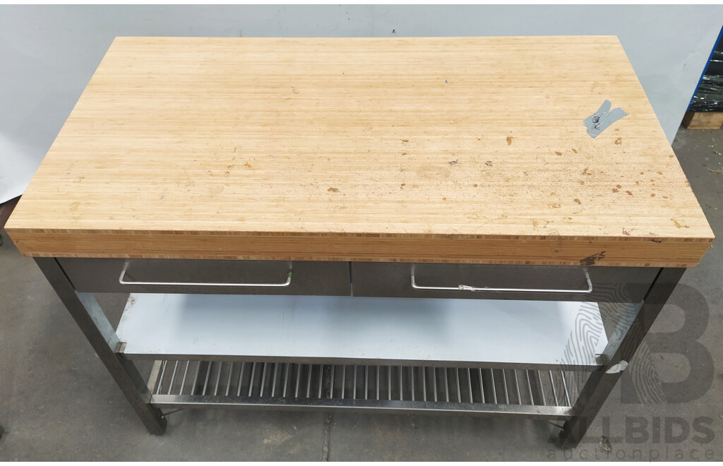Woodtop Two Draw Bench with Shelves