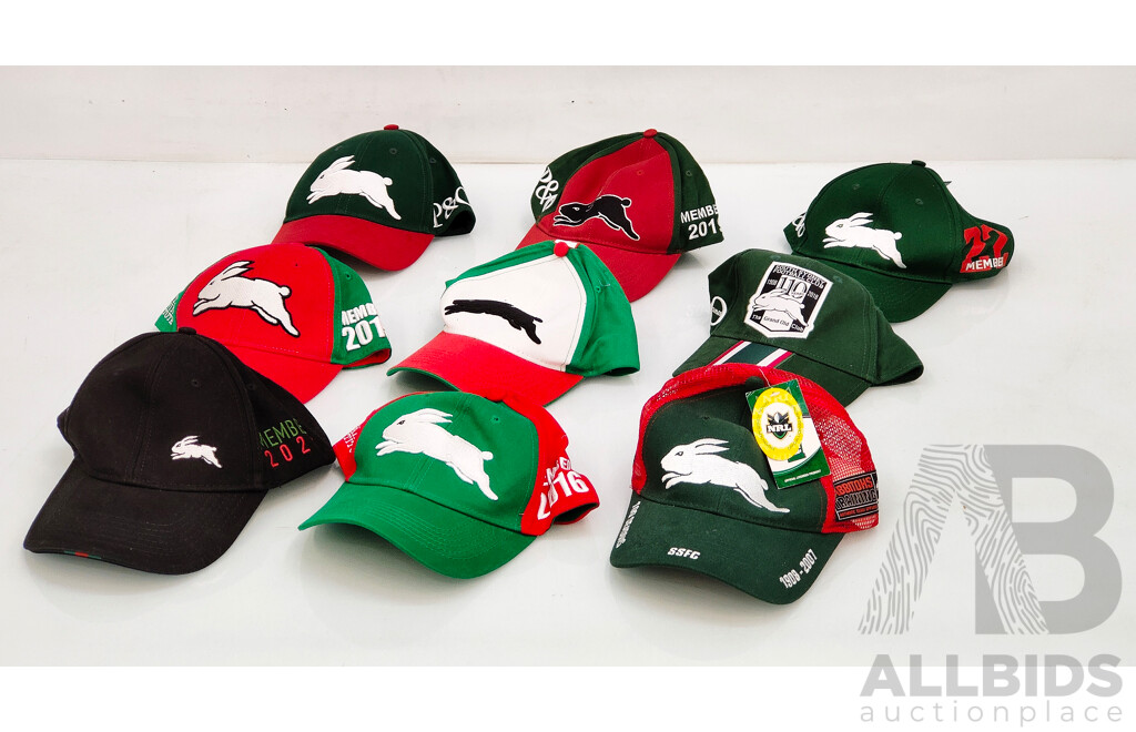 Assorted South Sydney Rabbitohs Caps - Lot of 9