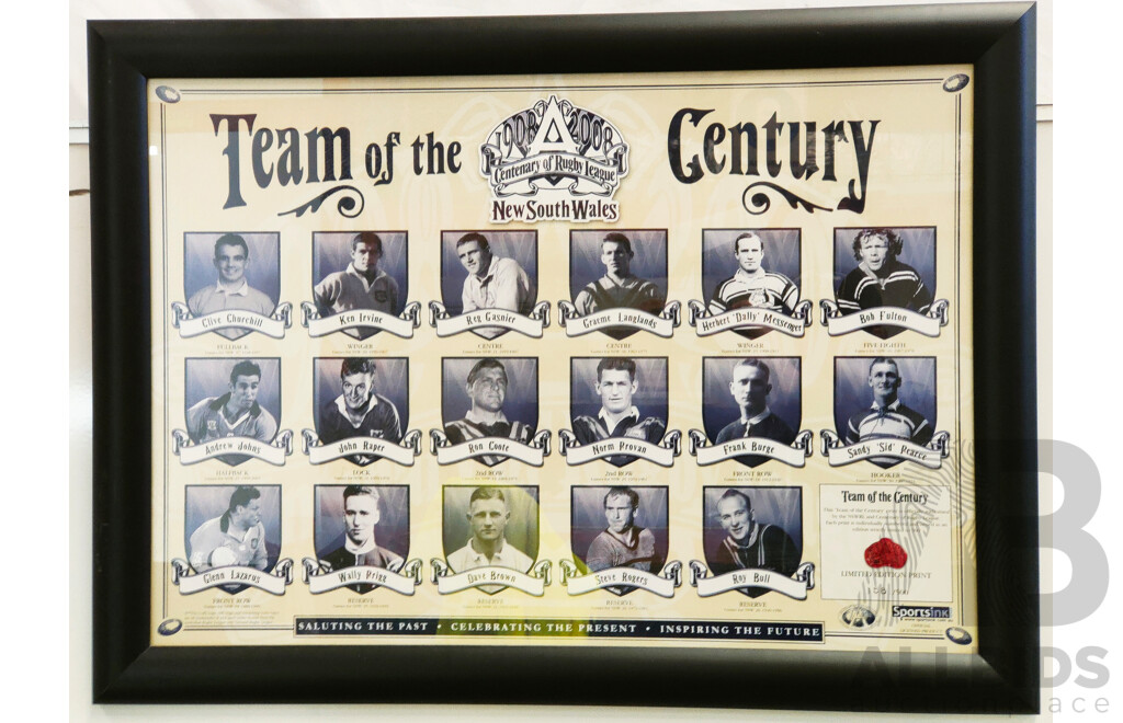 Framed Centenary of Rugby League NSW Team of the Century