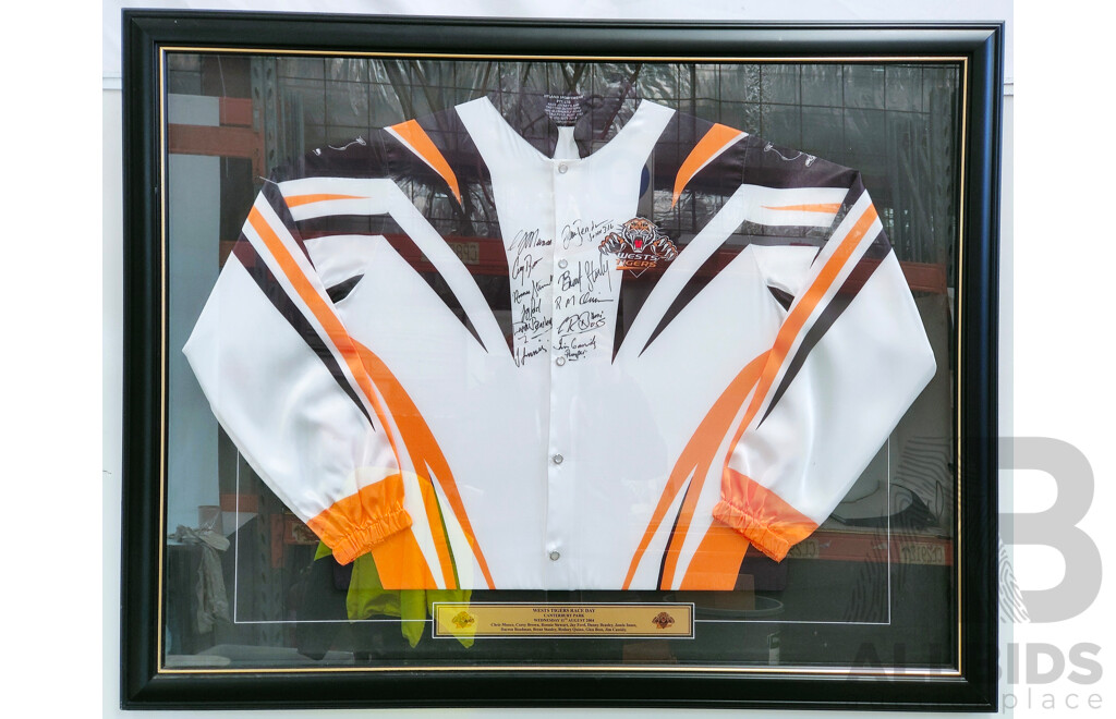 Framed Wests Tigers Jockey Silks - Signed by Australian Jockey's