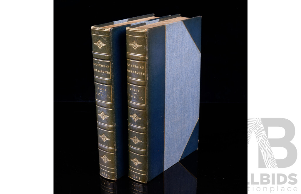 Polynesian Researches, William Ellis, Fisher, Sons & Jackson, 1829, Volumes 1 & 2, Re Bound in  Quarter Leather