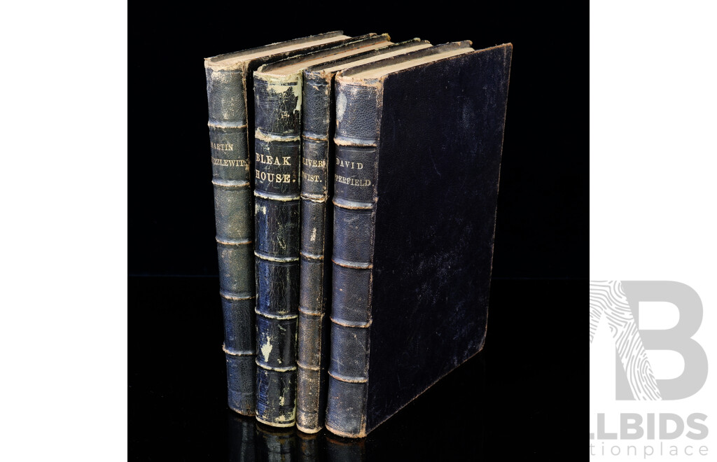 Four Charles Dickens Titles, Chapman & Hall, 1853 to 1868, Leather Bound Hardcovers